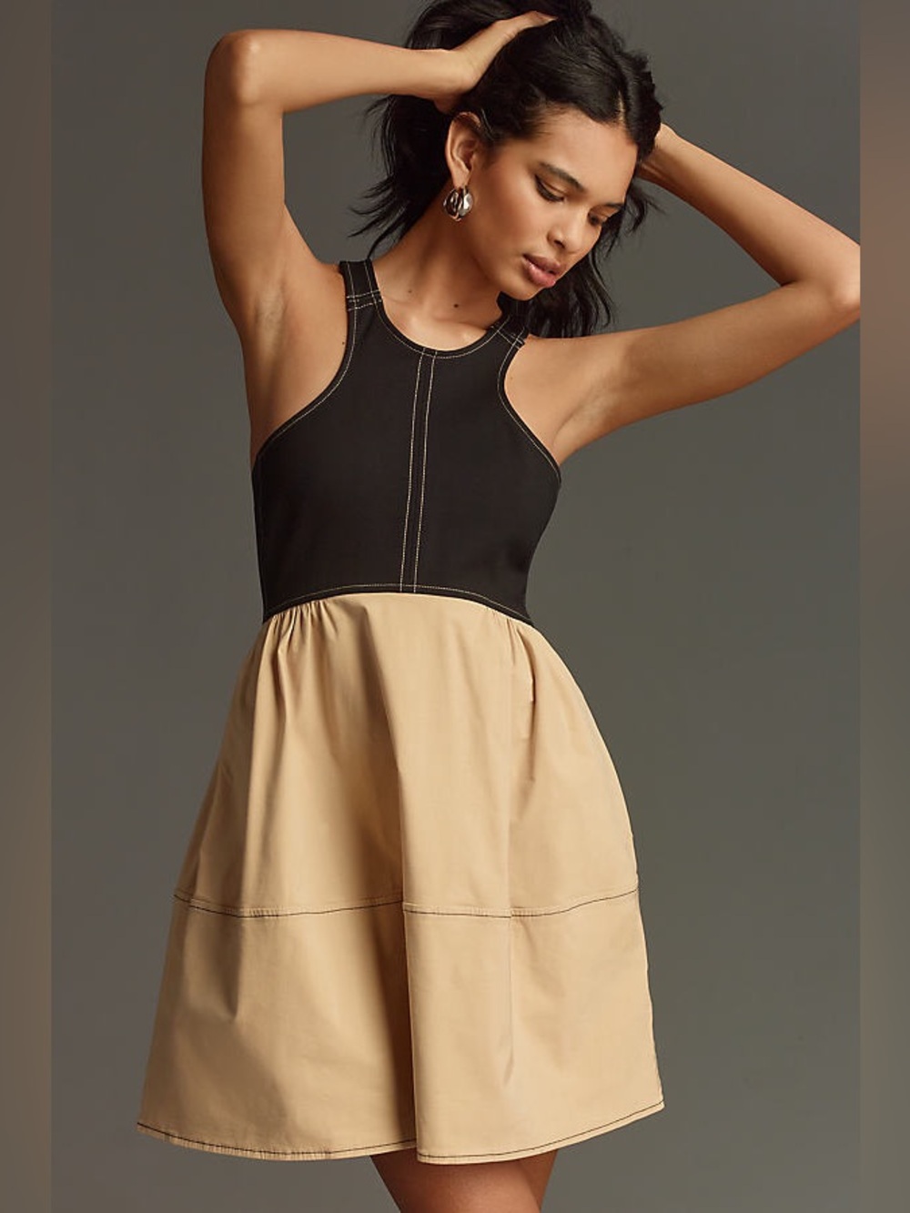 Anthropologie Maeve Neutral Colorblock Halter Mini Dress Minimalist Chic - M